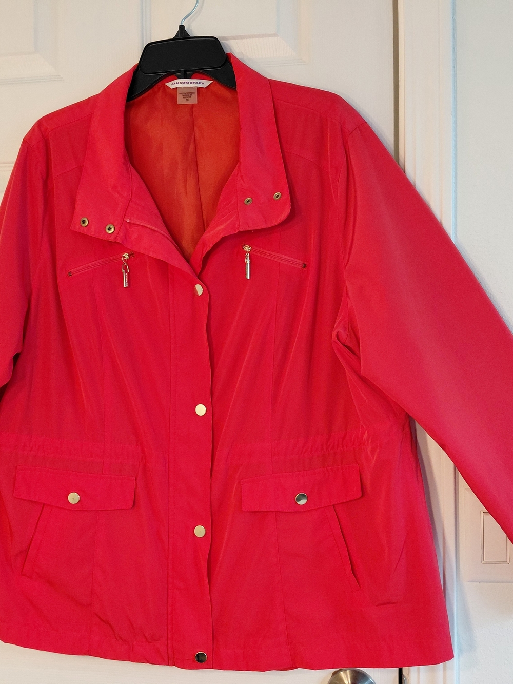Allison Daley Bright Red Utility Jacket with Gold Hardware